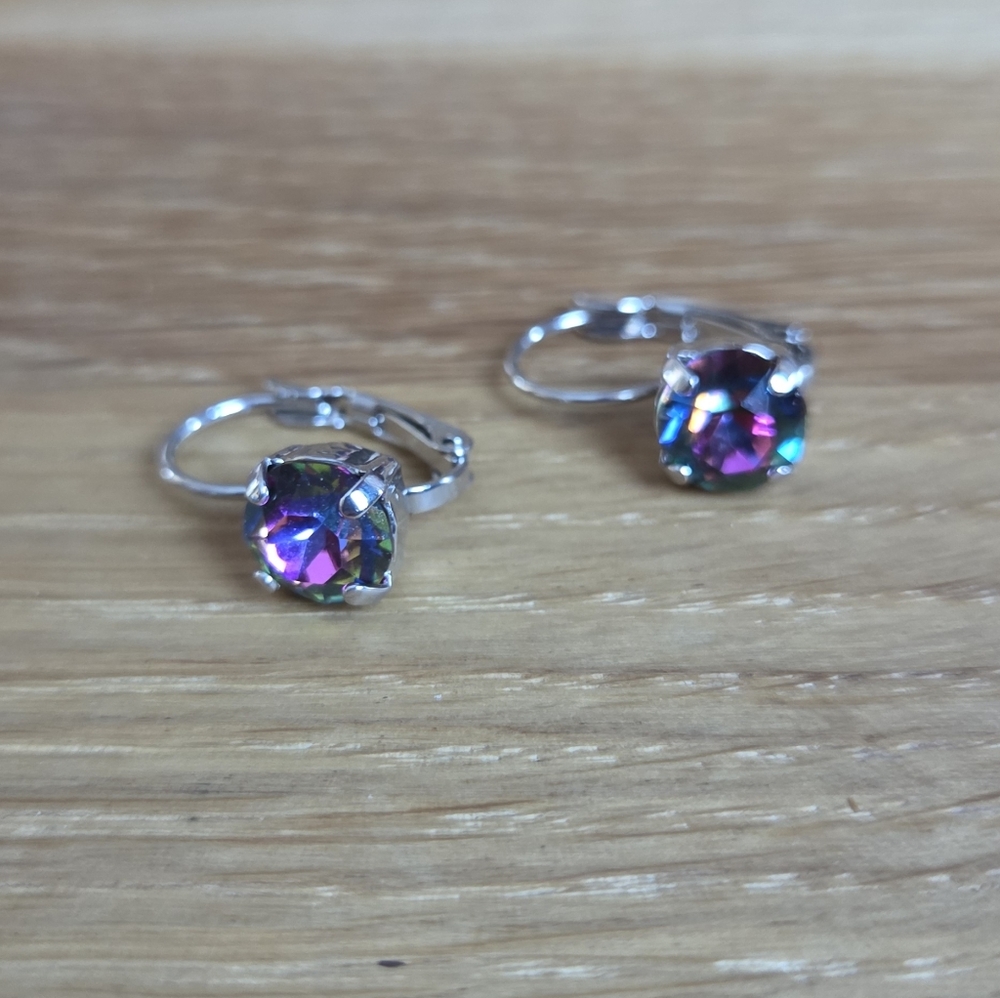 Rhodium Lever Back Drop Earrings, Volcano Crystals, Hand Crafted - Picture 4 of 14
